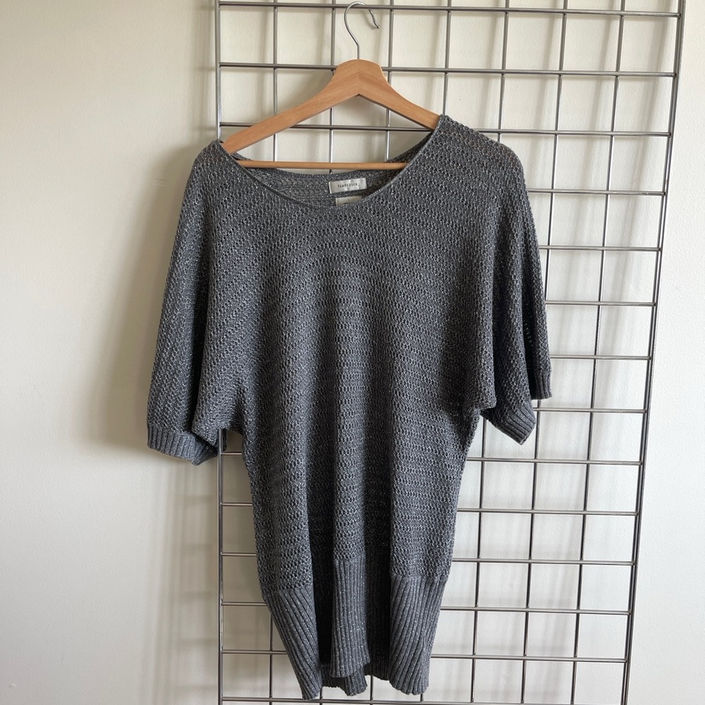 Gray Knit Short Sleeve Sweater